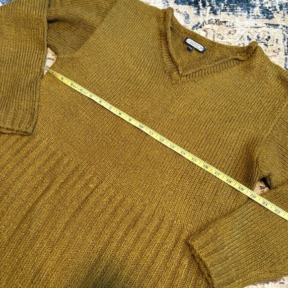 QED London Knit Oversized Fringe Western Quiet Luxury Sweater Pullover Green OS - Picture 3 of 7